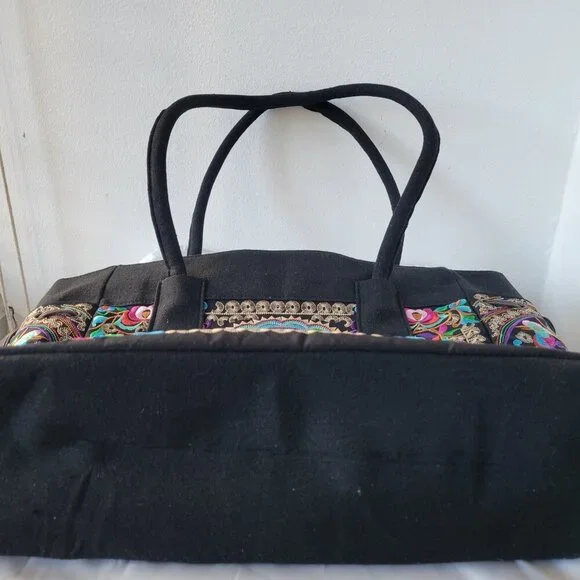 Floral Embroider Ethnic Ladies Large Tote/Shoulder Bag with Wooden Beading - Picture 9 of 12